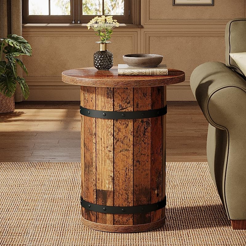 25.6" Tall End Table, Round Side Table Nightstand with Sturdy Base