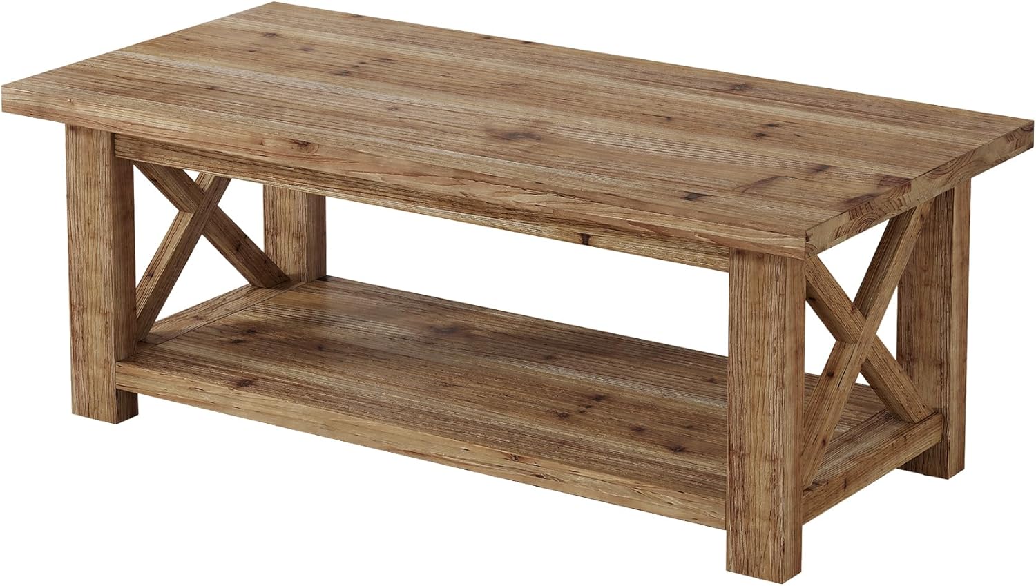 Tribesigns 47" Coffee Table, Farmhouse Rectangular Table with 2-Tier Storage for Living Room