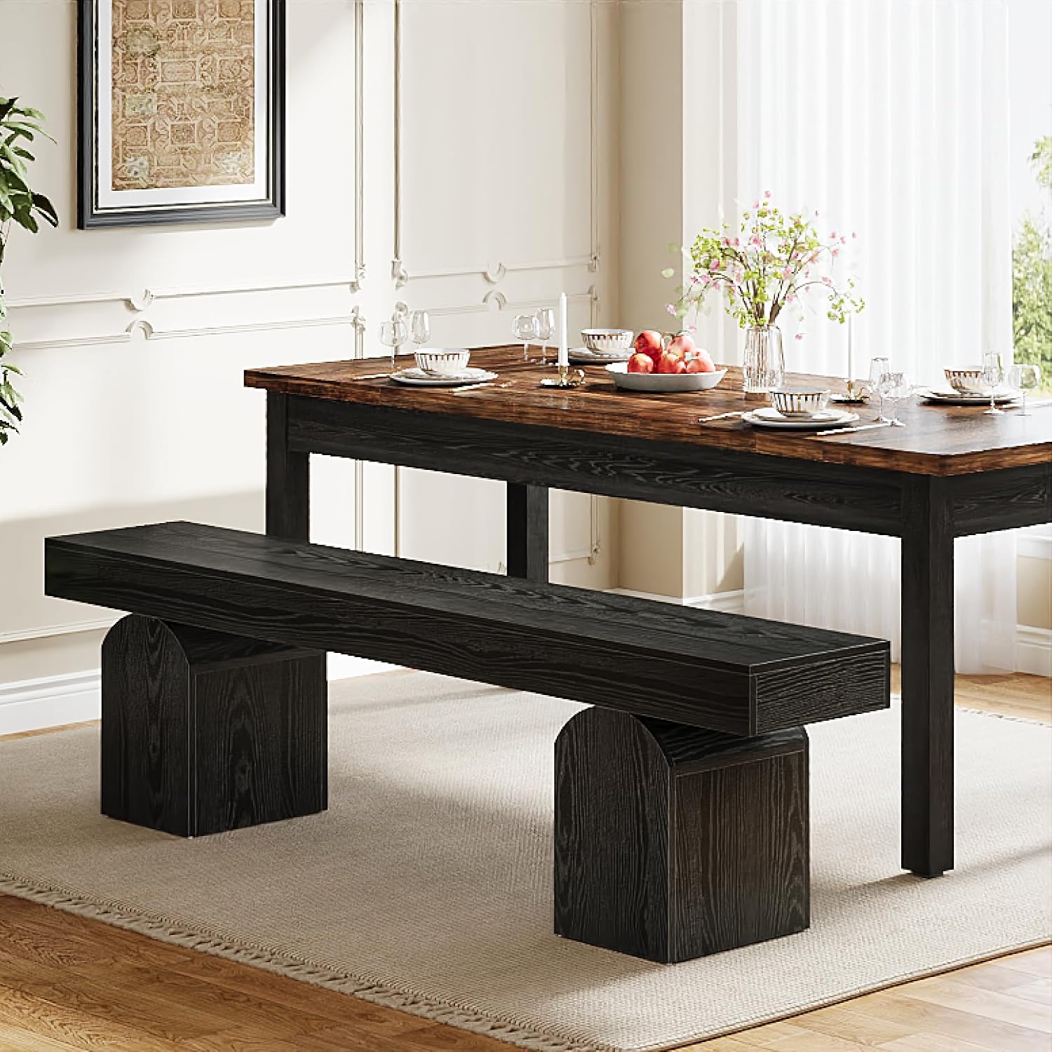 59" Dining Bench with Arched Base - Thumbnail 2