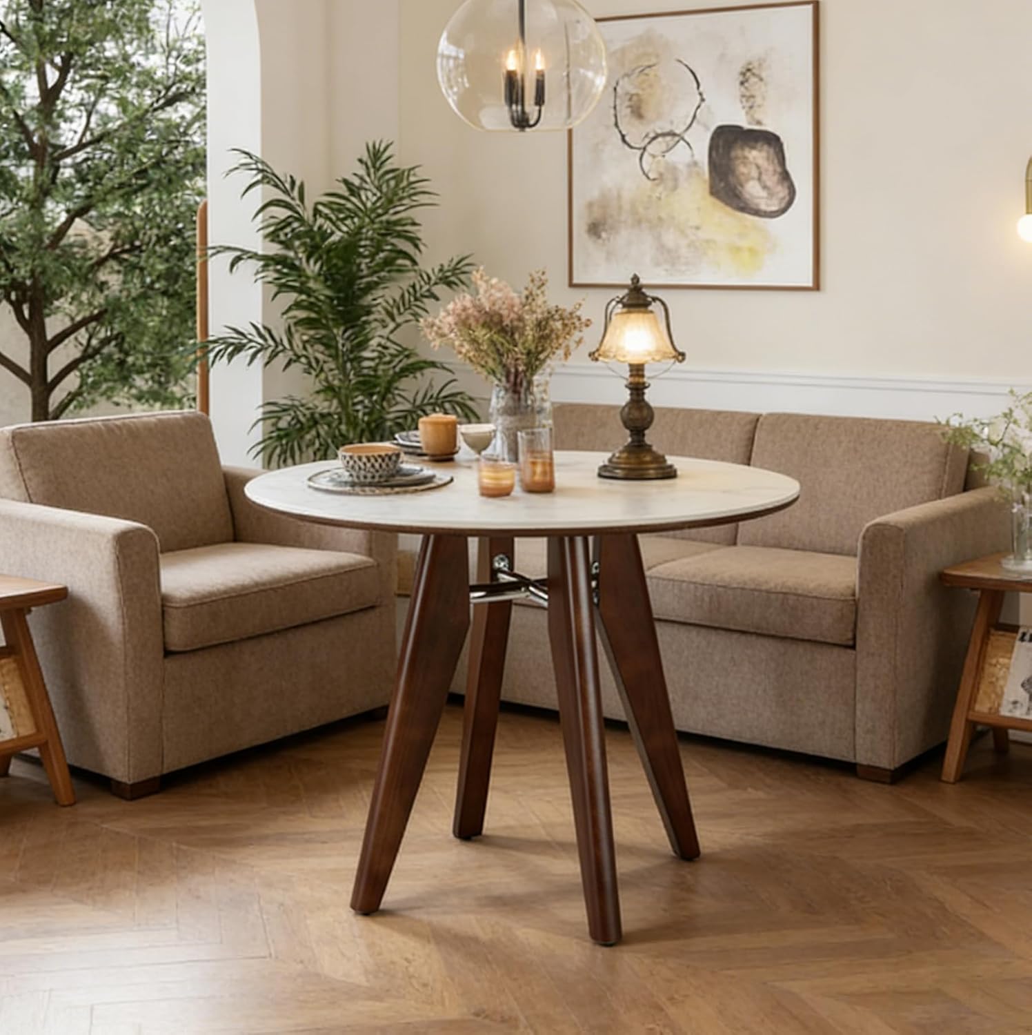 31.5" Round Dining Table, Modern Sintered Stone Kitchen Dinner Table