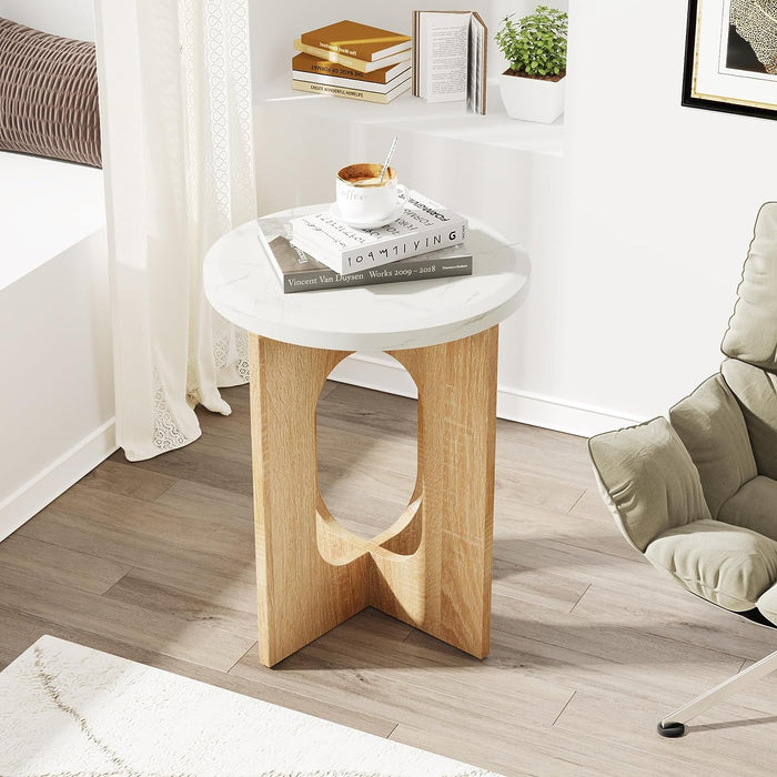 End Table, Round Side Table Nightstand with Crossed Wood Base Tribesigns