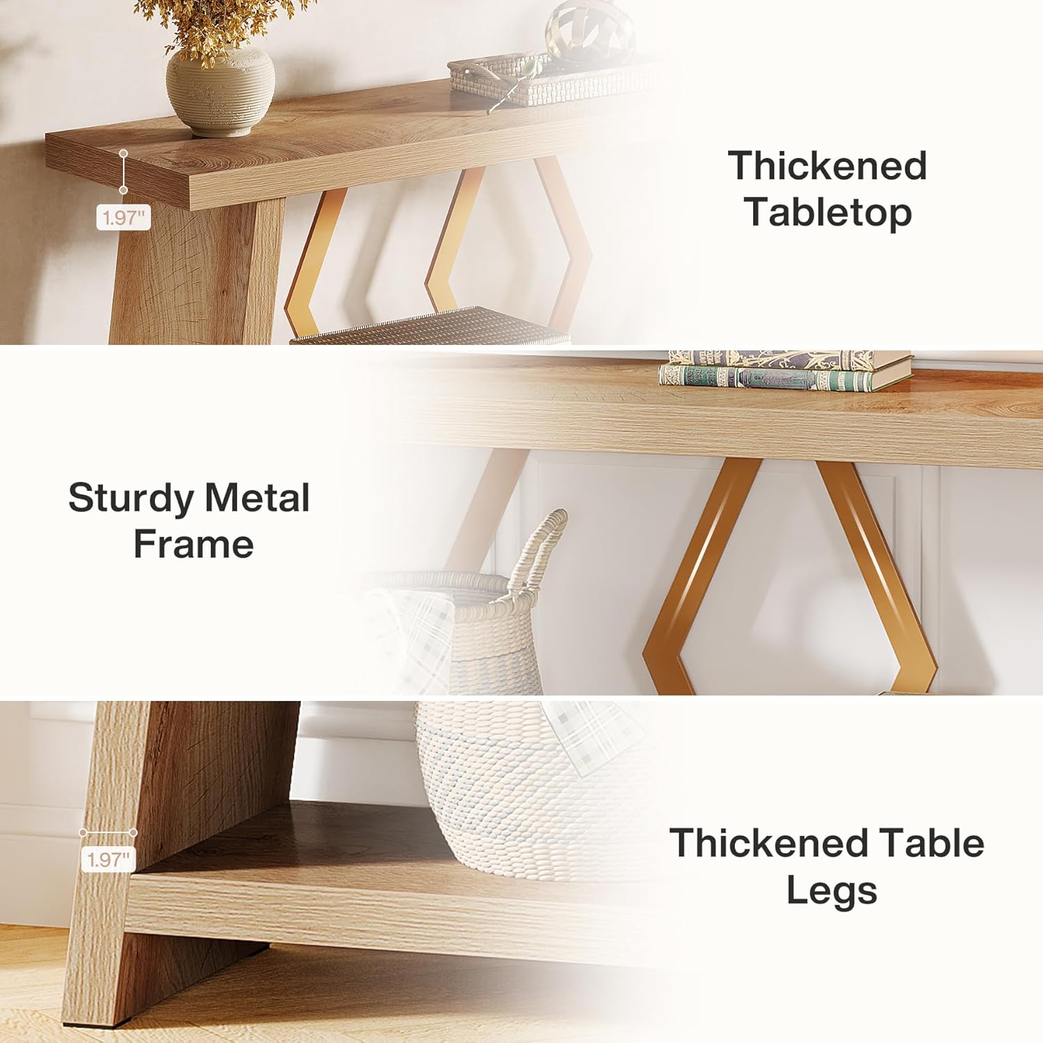 70.86" Extra Long Console Table, 2-Tier Wooden Sofa Table with Storage