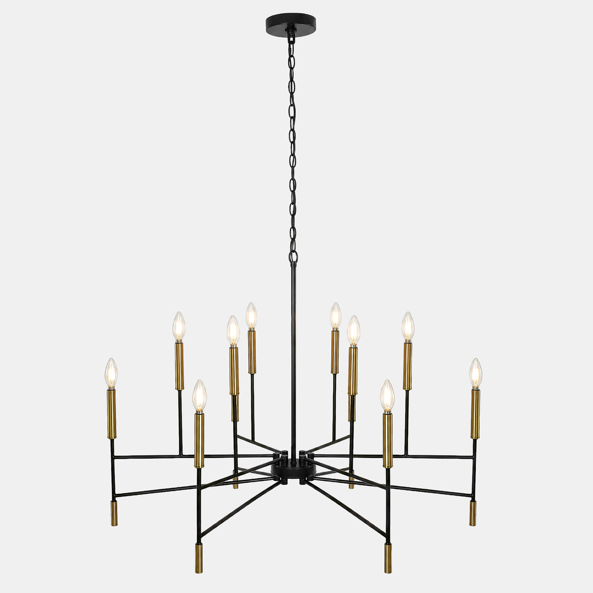 12-Light 32" Farmhouse Chandelier, Black and Gold Candle Ceiling Light