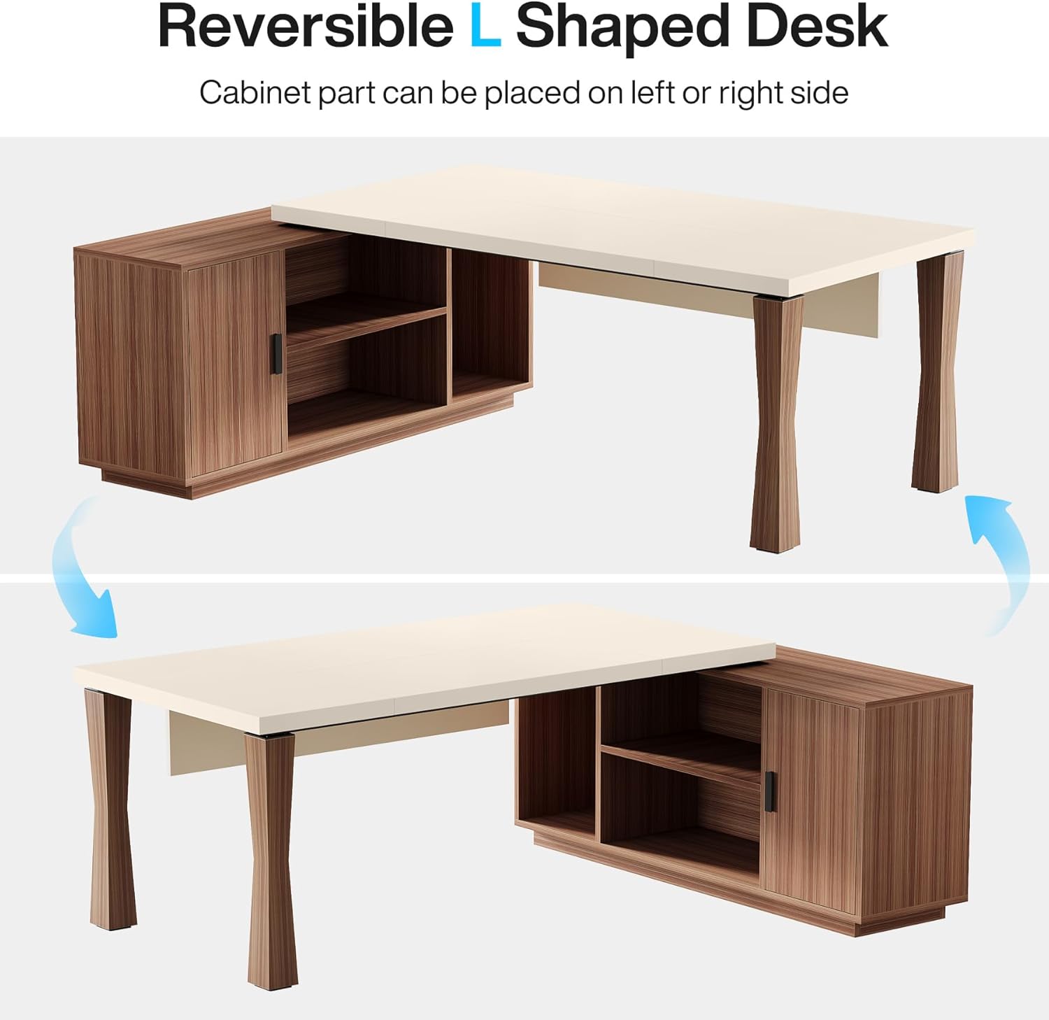 Large L-Shaped Desk, 71-Inch Executive Desk Computer Table with Cabinet