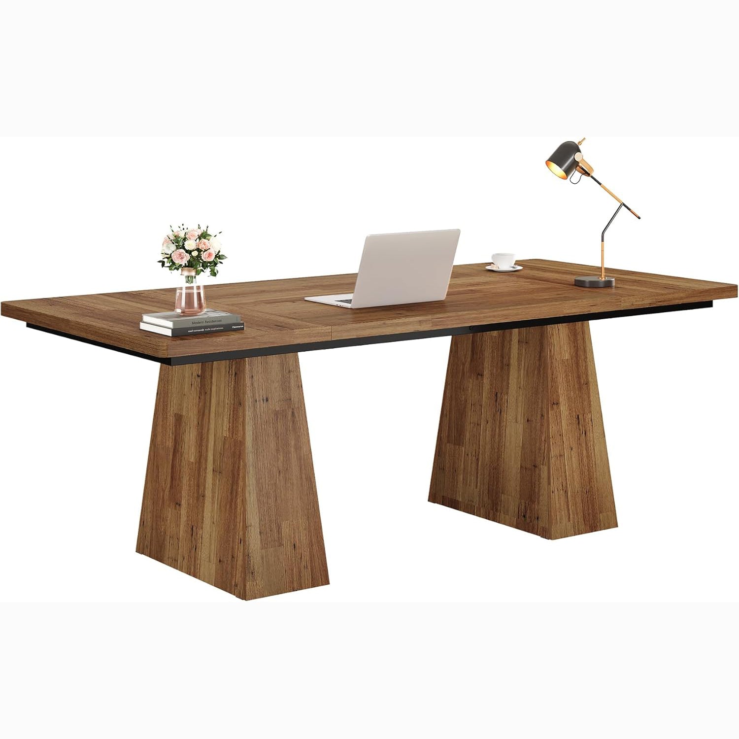 63" Executive Office Desk, Modern Black Double Pedestal Workstation for Home