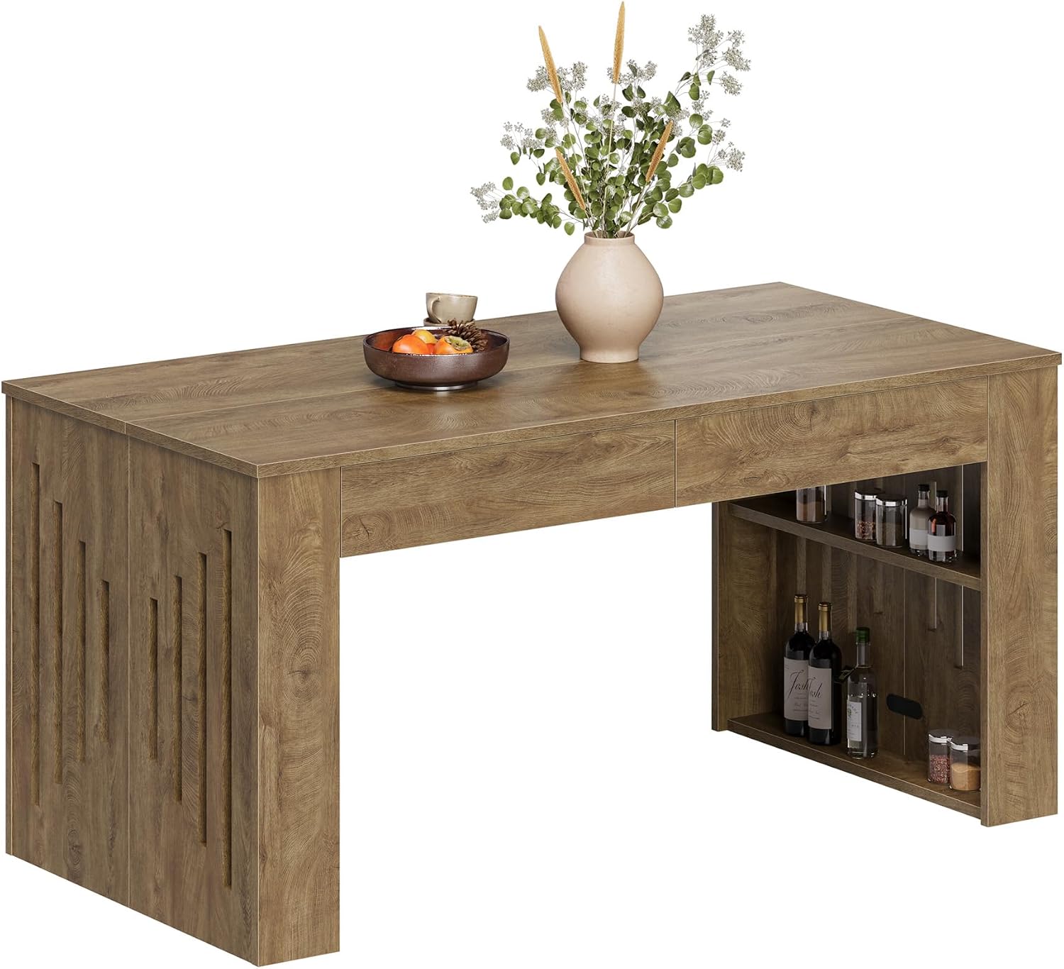 63" Rectangular Dining Table, Rustic Kitchen Table with Drawers for 4 Persons