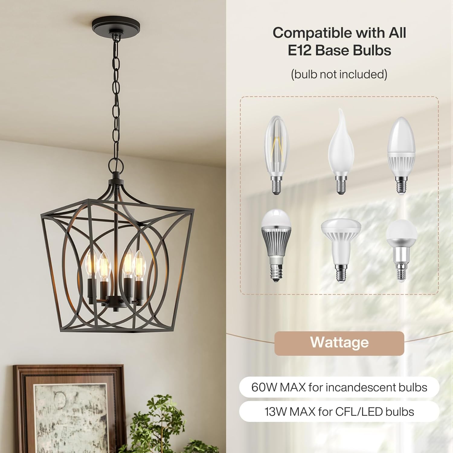 4-Light Pendant Light Fixture, Industrial Chandelier With Adjustable Chain