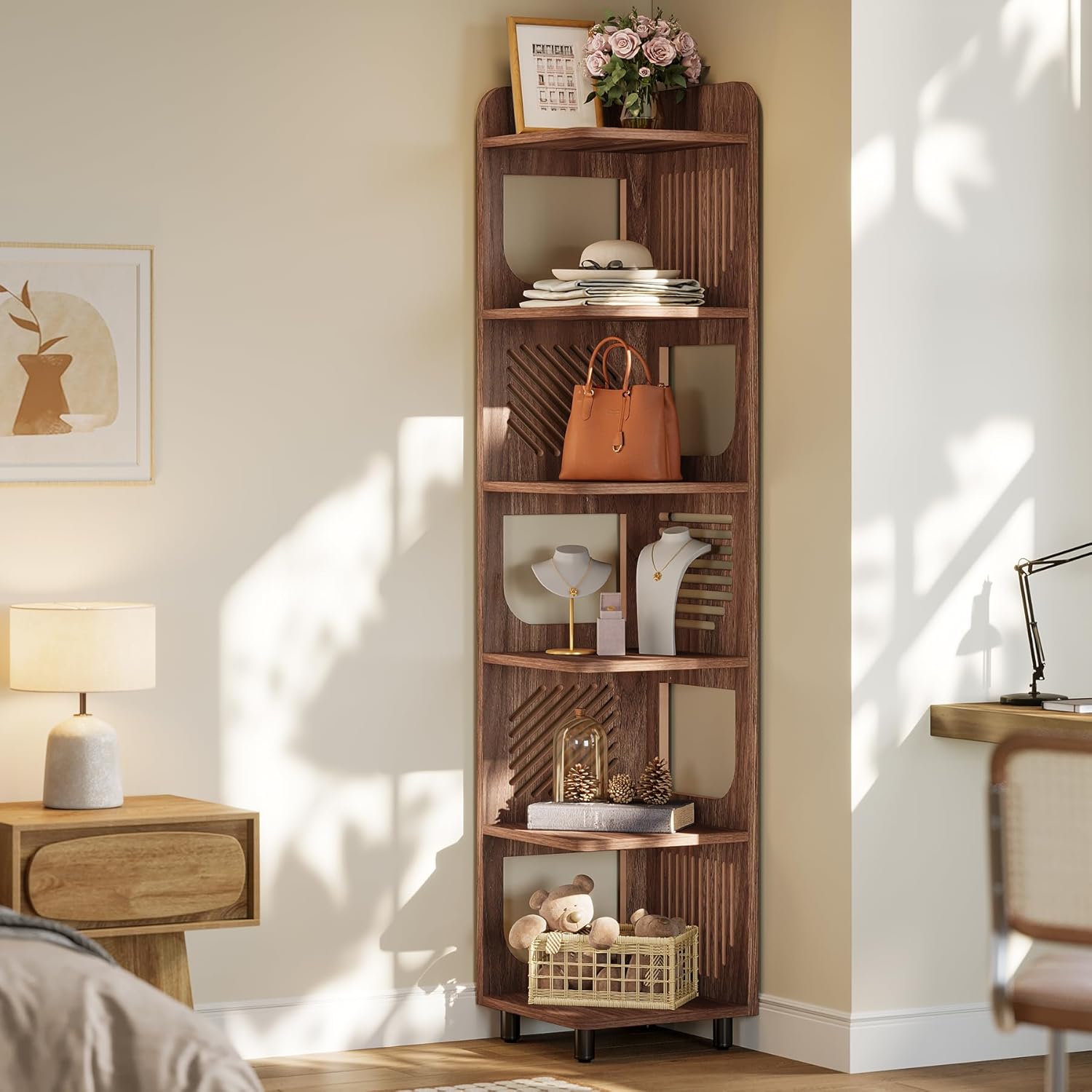 Tribesigns 6-Tier Corner Shelf, Tall Skinny Display Bookcase for Small Spaces