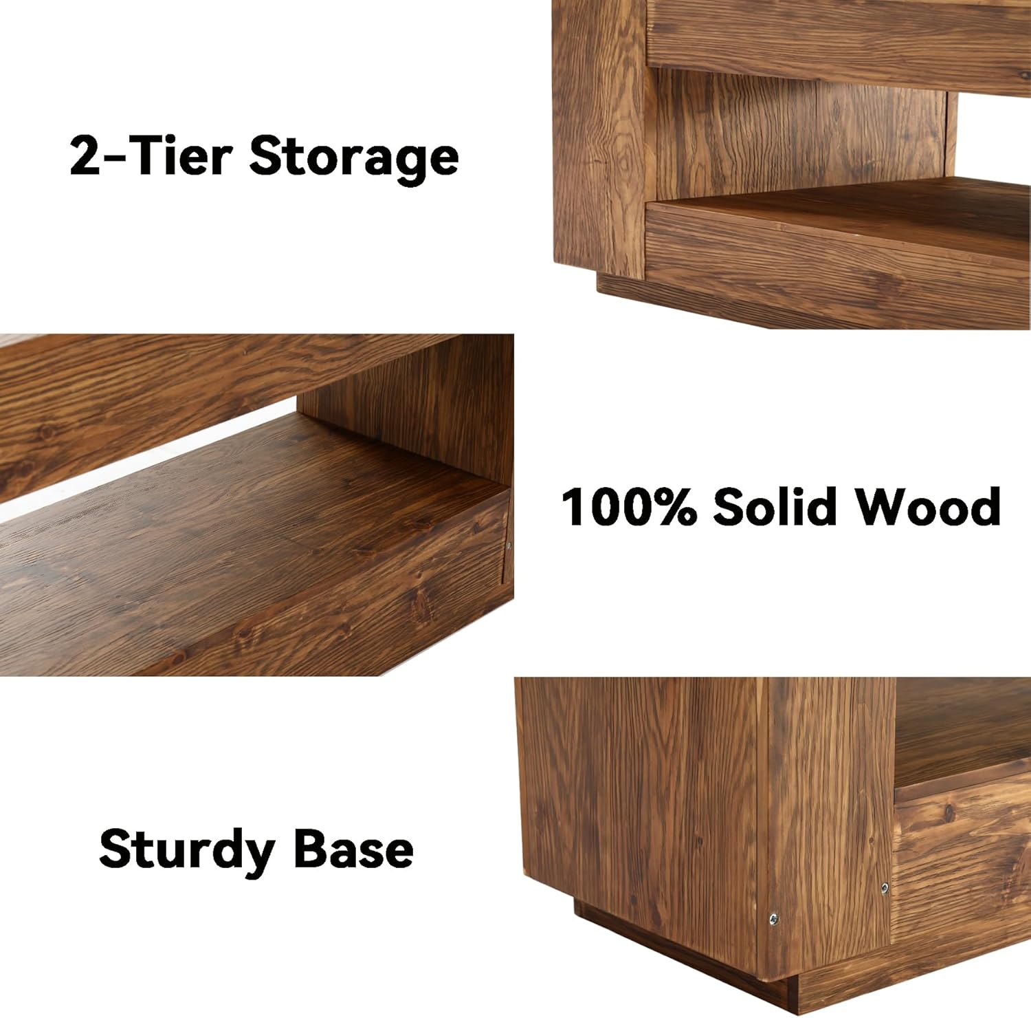 70.87" Solid Wood TV Stand, 2-Tier Entertainment Center for up to 80" TV