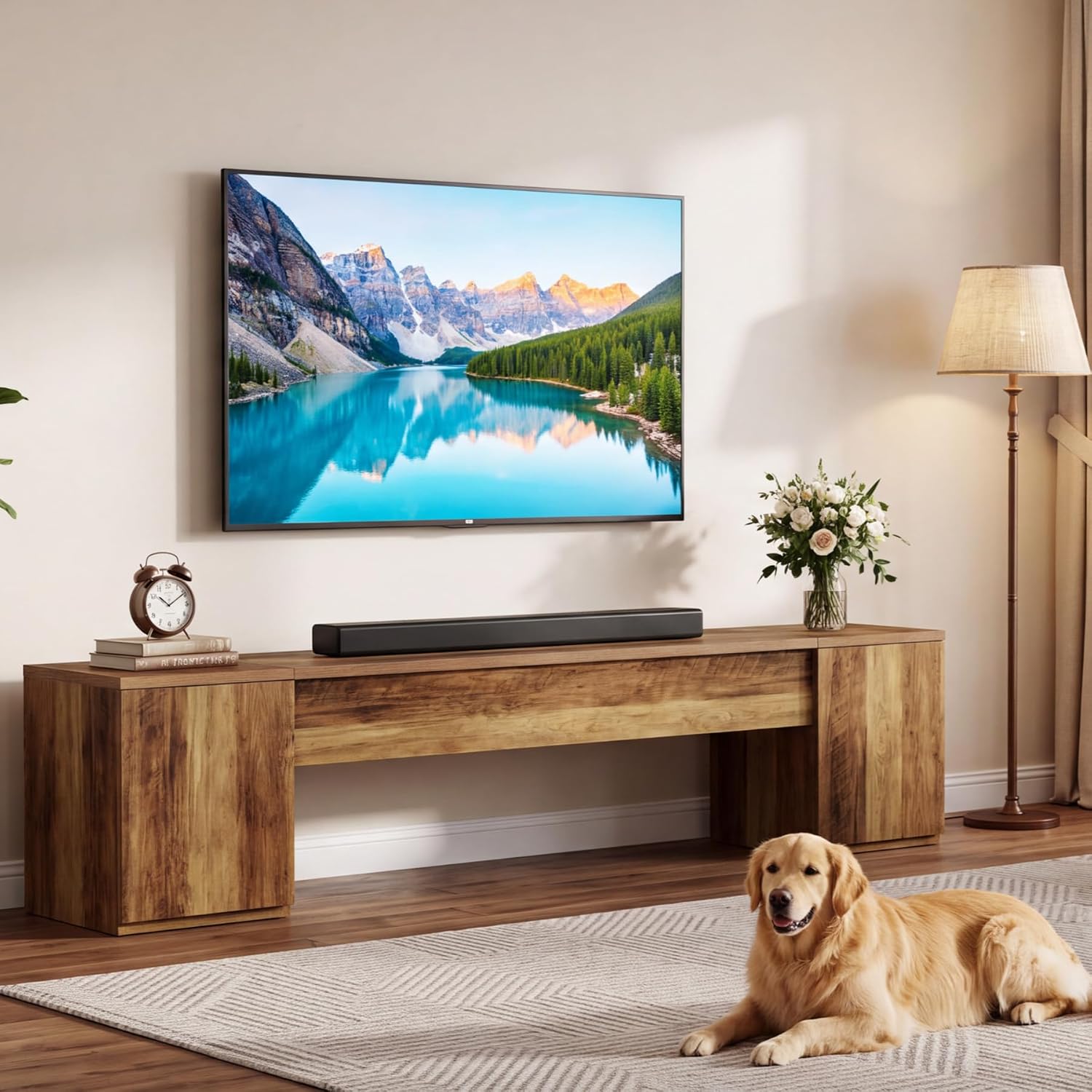 87" Extra Long TV Stand for 95" TVs, Entertainment Center with 2 Storage Cabinets