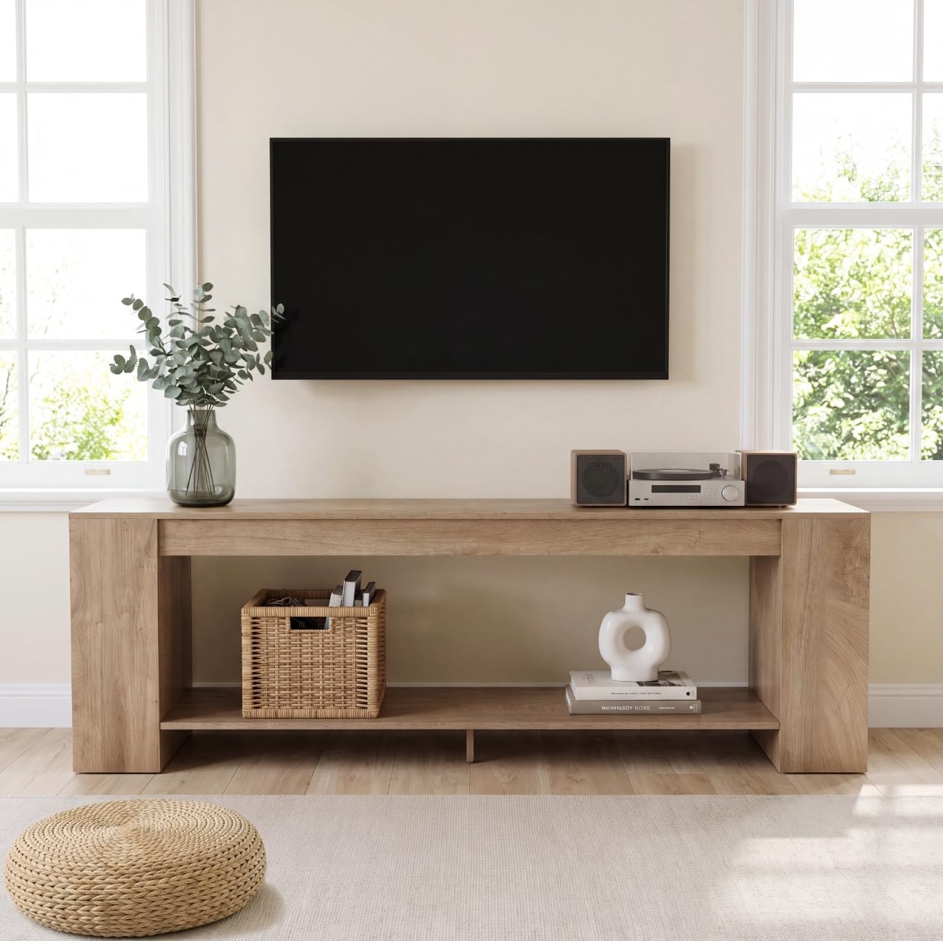 70.8" TV Stand for TVs Up to 80", Modern Low Entertainment Center with 2-Tier Storage