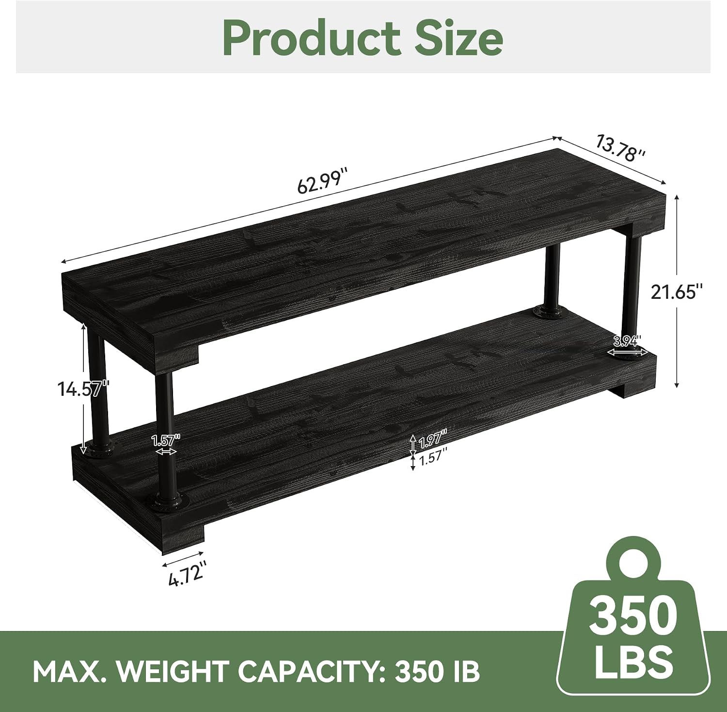 Tribesigns 63" Solid Wood Entryway Bench, Industrial Storage Bench with Shelf