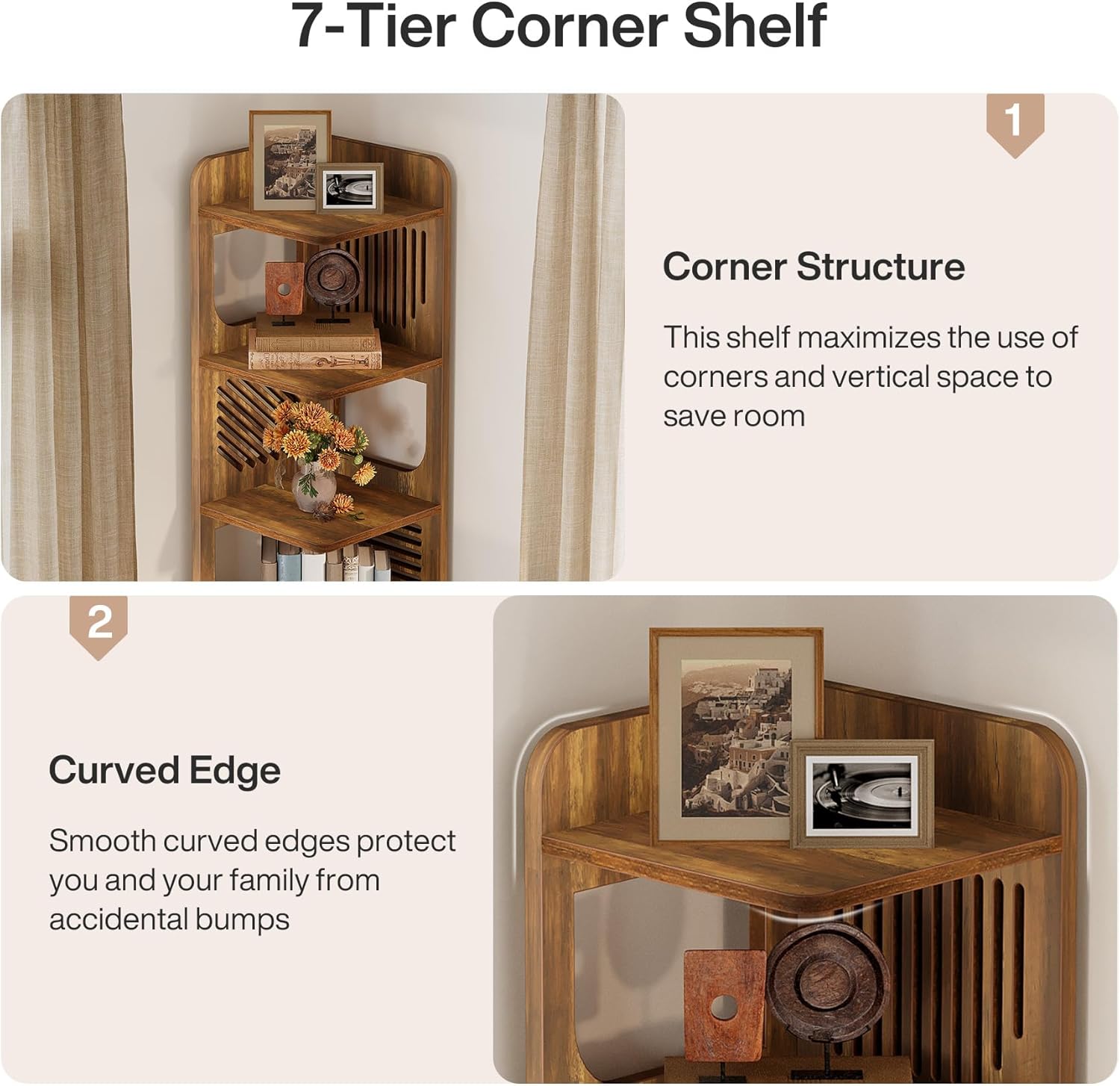 Tribesigns 6-Tier Corner Shelf, Tall Skinny Display Bookcase for Small Spaces