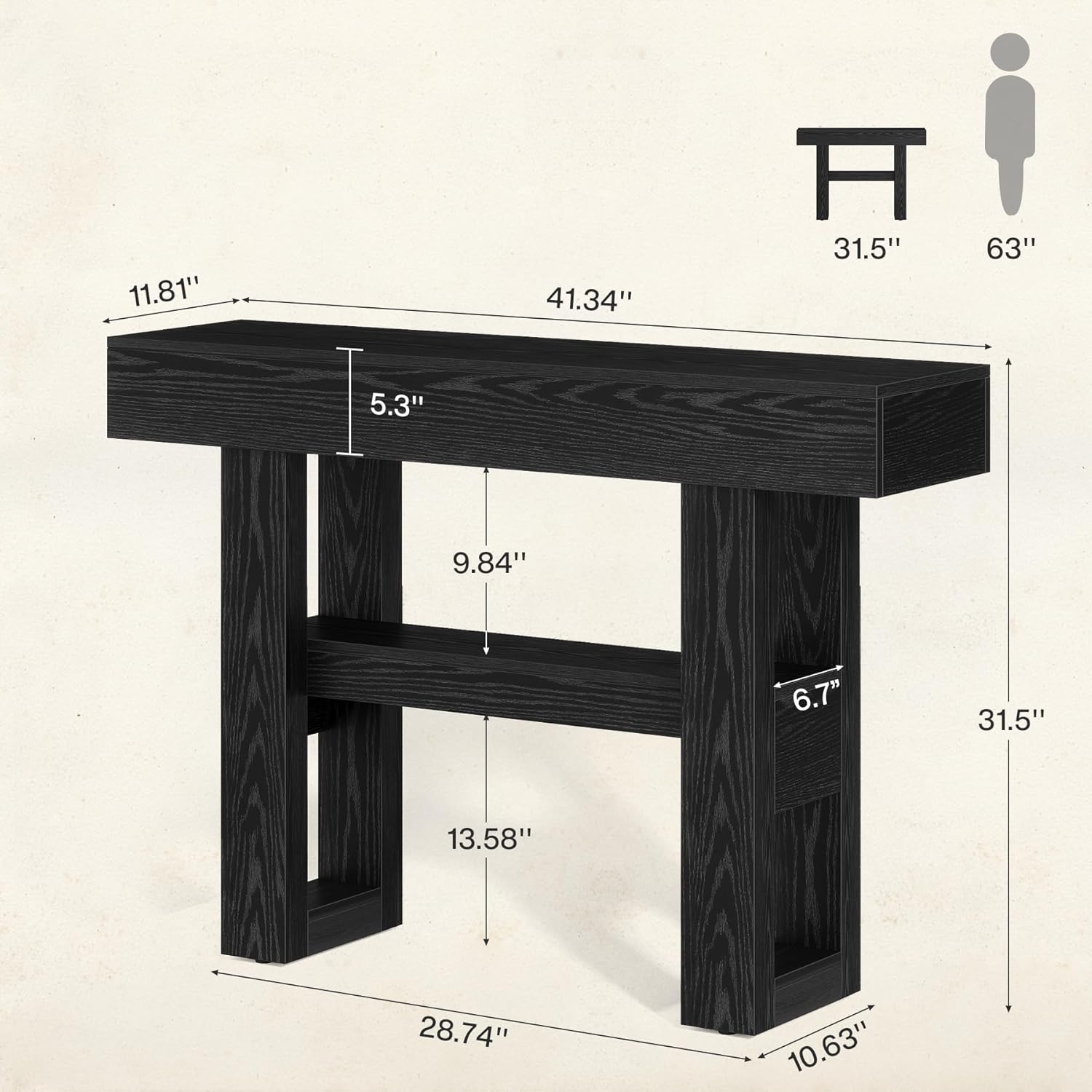 Tribesigns 41.34" Console Table, Rustic 2-Tier Storage for Entryway and Living Room