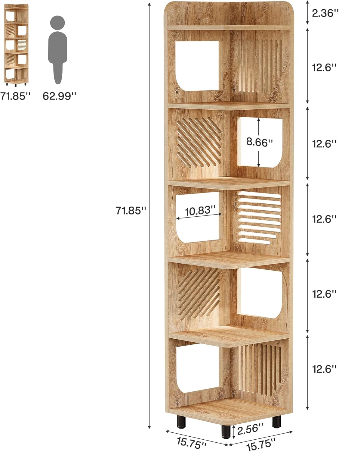 Tribesigns 6-Tier Corner Shelf, Tall Skinny Display Bookcase for Small Spaces