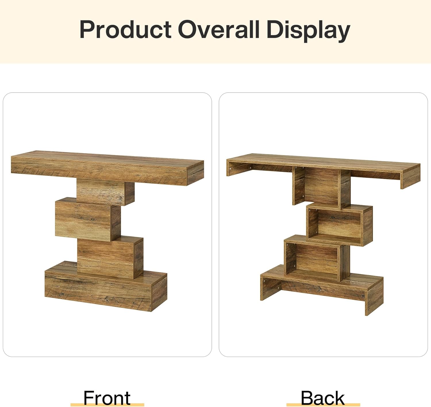 42.5" Rustic Brown Farmhouse Console, Industrial Geometric Sofa Table for Hallway Entrance