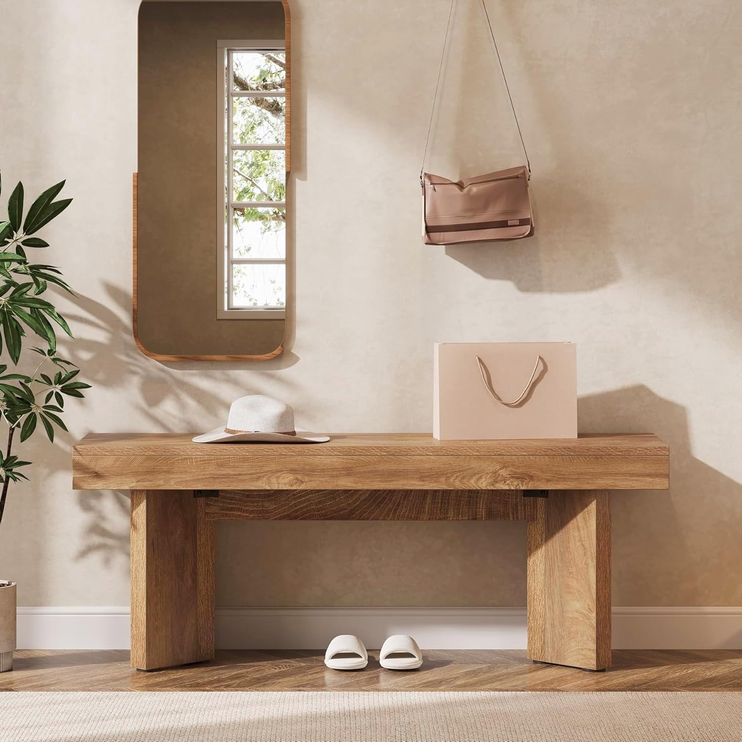 47" Wooden End of Bed Bench, Farmhouse Bedroom Bench