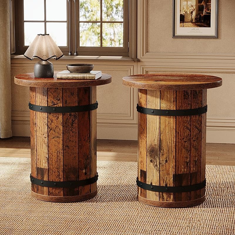 25.6" Tall End Table, Round Side Table Nightstand with Sturdy Base