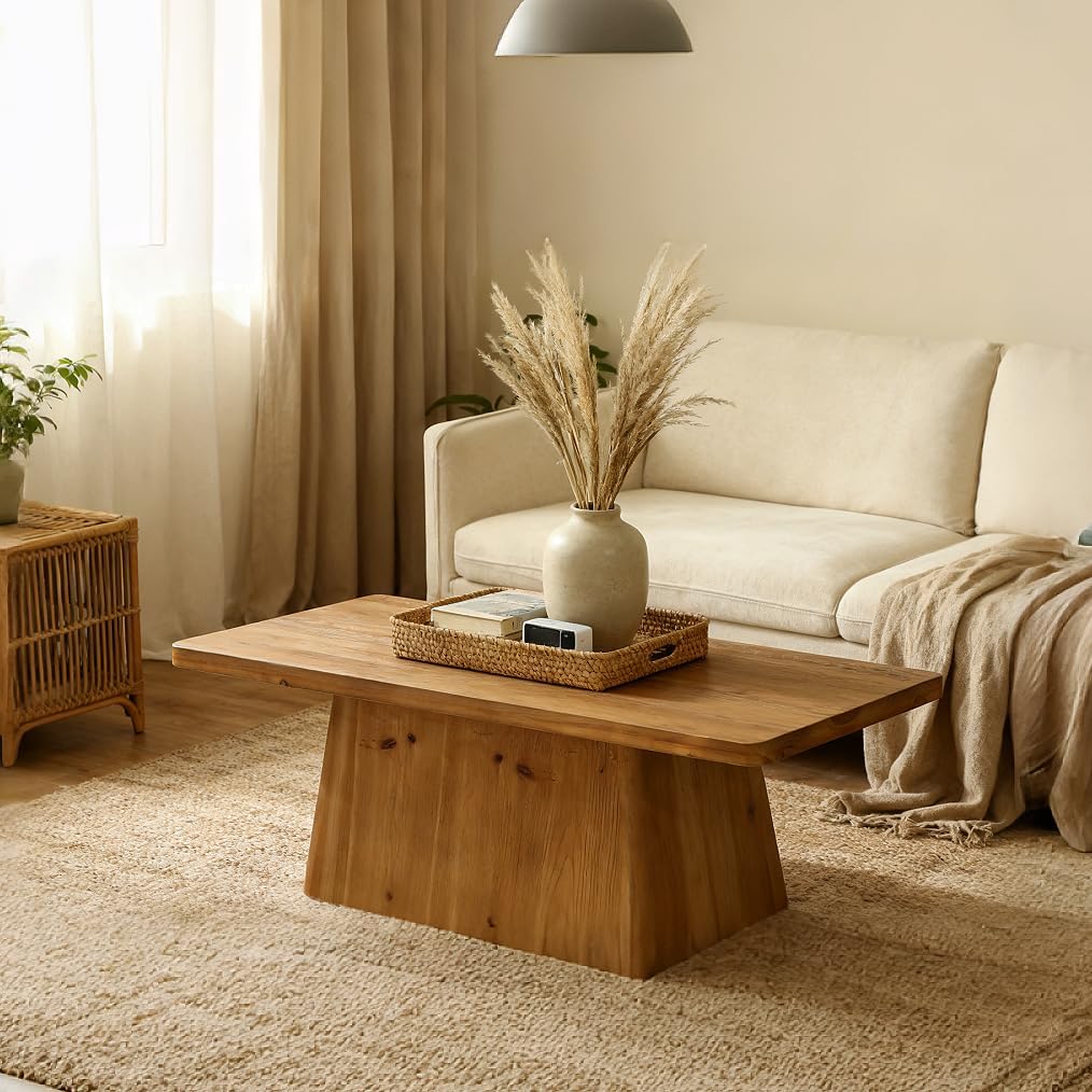 47" Wood Coffee Table, Farmhouse Center Table Tea Table with Sturdy Pedestal
