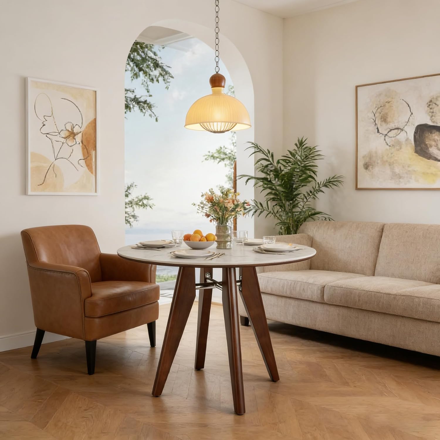 31.5" Round Dining Table, Modern Sintered Stone Kitchen Dinner Table