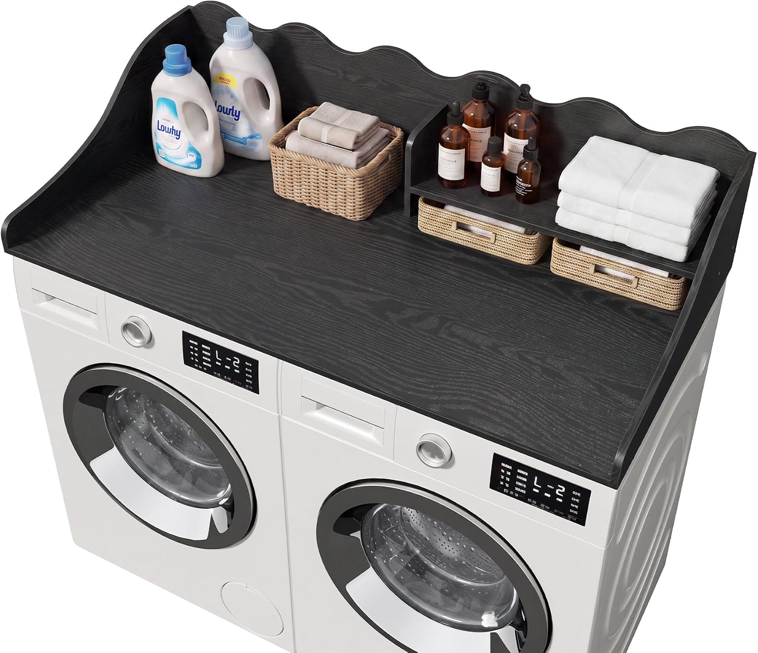 2-Tier Washer Dryer Countertop with Shelf, Wave Edge Laundry Topper for Laundry Room Organization