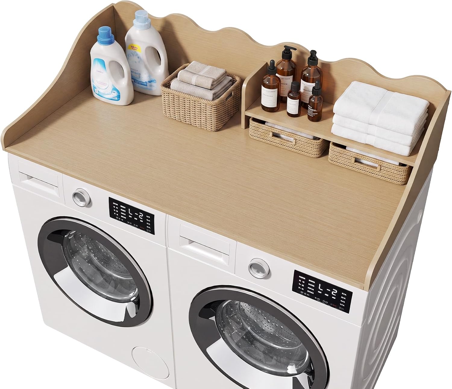2-Tier Washer Dryer Countertop with Shelf, Wave Edge Laundry Topper for Laundry Room Organization