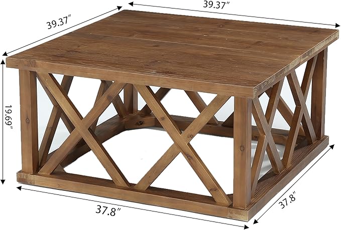 Tribesigns 39.37" Solid Wood Coffee Table, Square Farmhouse Table for Living Room