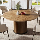 47" Round Dining Table, Wood Kitchen Table With Sturdy Fluted Metal Base 3