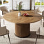 47" Round Dining Table, Wood Kitchen Table With Sturdy Fluted Metal Base