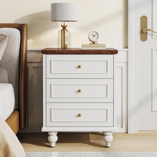 Nightstand, 3-Drawer Bedside Table with Solid Wood Legs Tribesigns