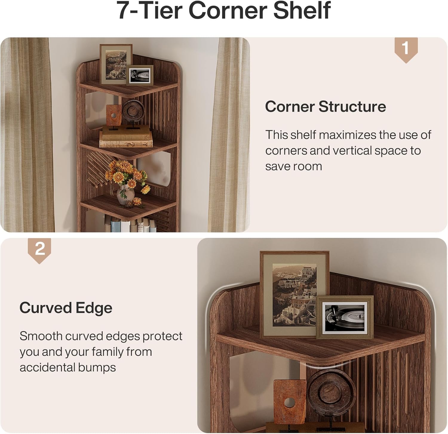Tribesigns 6-Tier Corner Shelf, Tall Skinny Display Bookcase for Small Spaces