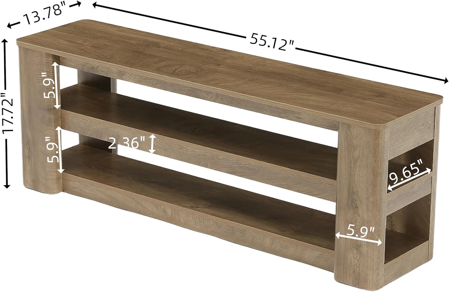 55" Modern TV Stand, 3-Tier Wooden Entertainment Center for TVs up to 60"