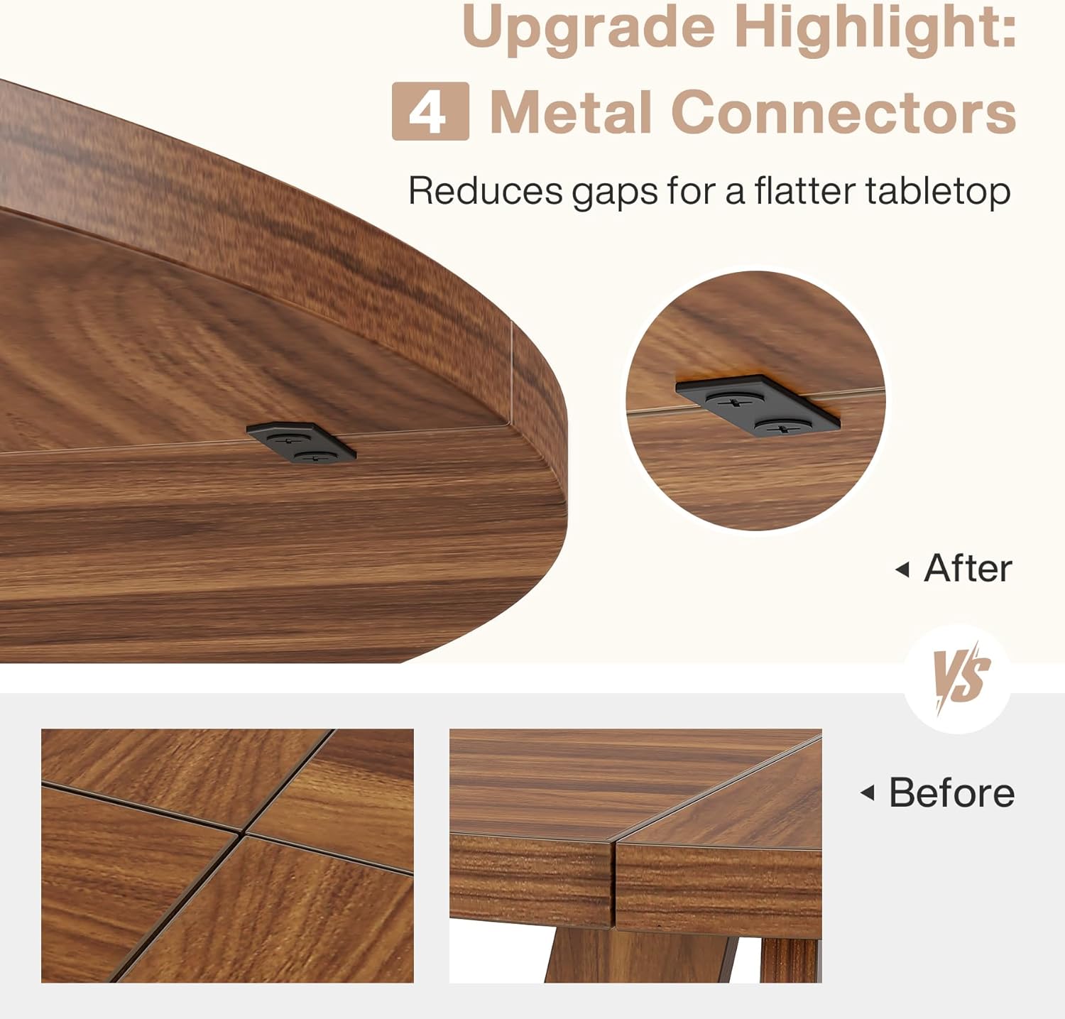 47" Farmhouse Dining Table, Round Wooden Kitchen Dinner Table for 4 People