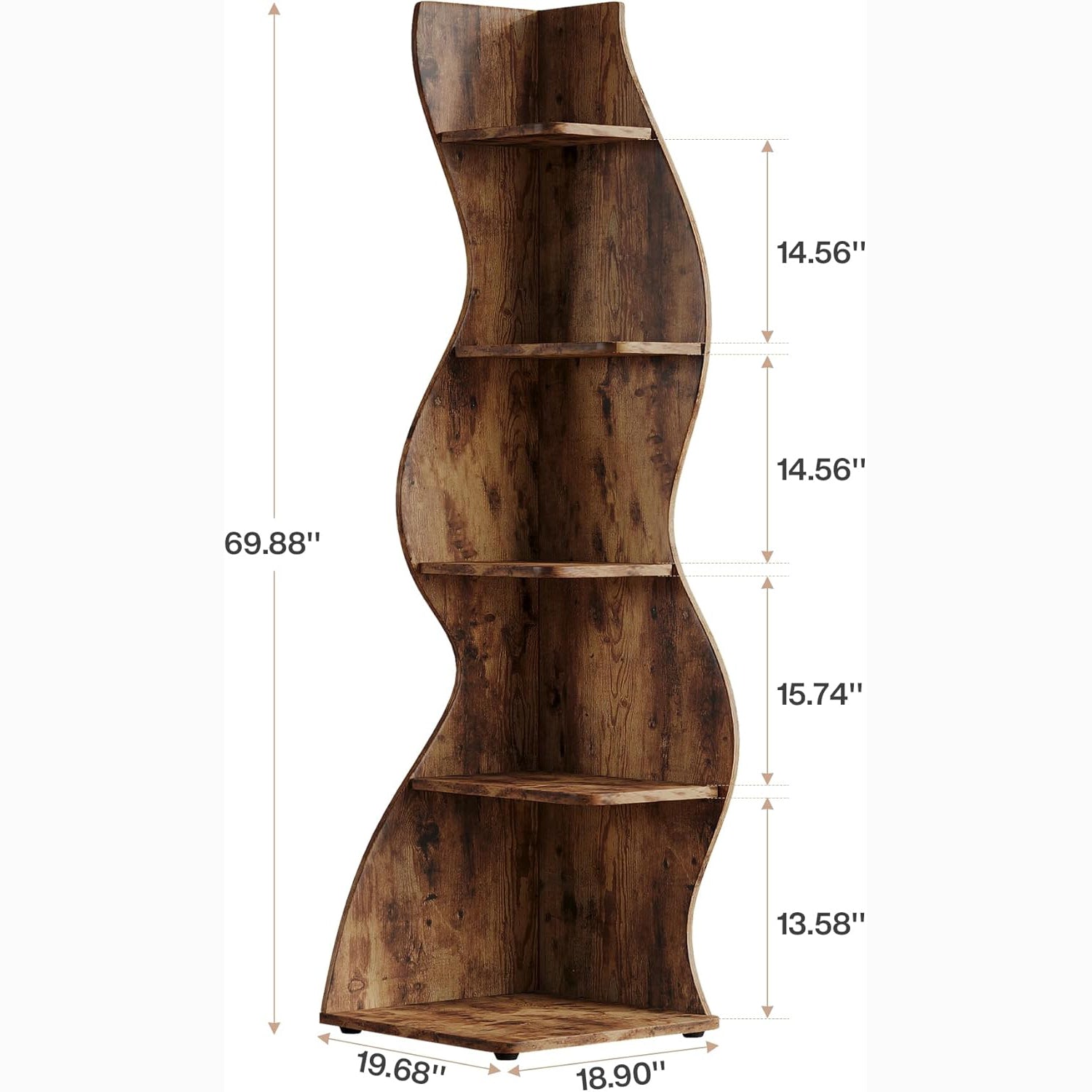 Tribesigns Wavy Corner Shelf, Modern 5-Tier Curved Bookshelf for Small Spaces