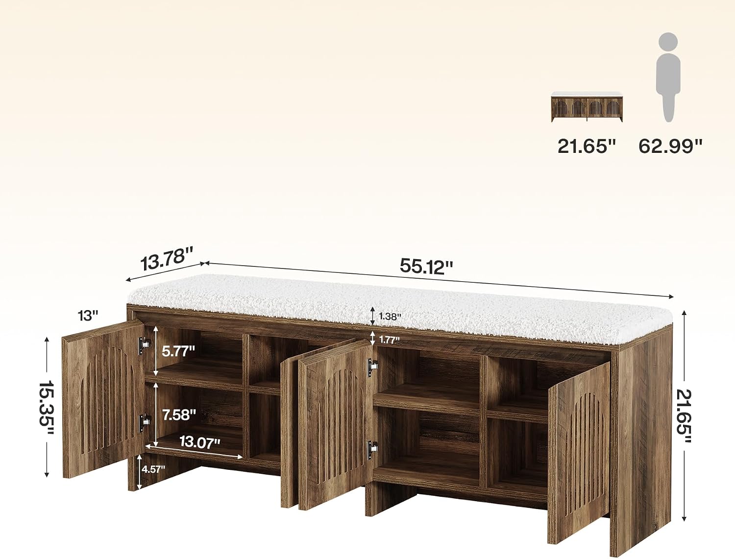 55" Upholstered Shoe Storage Bench, 2-Tier Entryway Bench with Storage Shelves