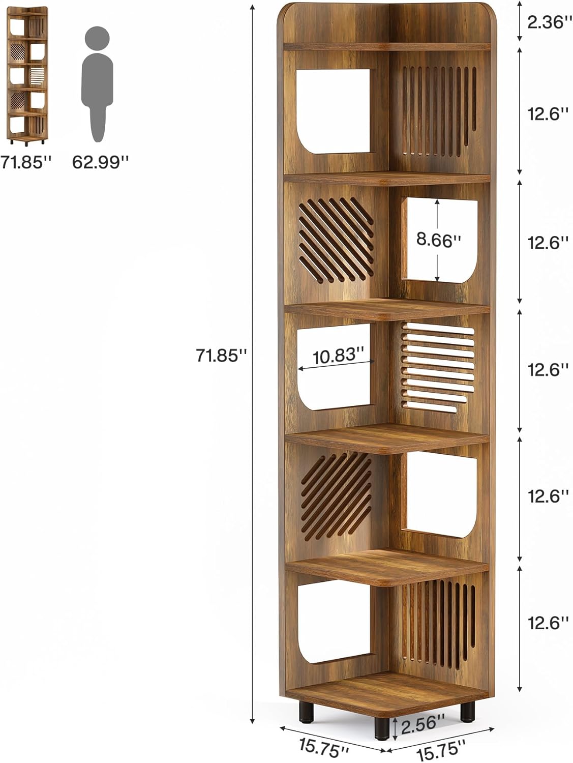 Tribesigns 6-Tier Corner Shelf, Tall Skinny Display Bookcase for Small Spaces