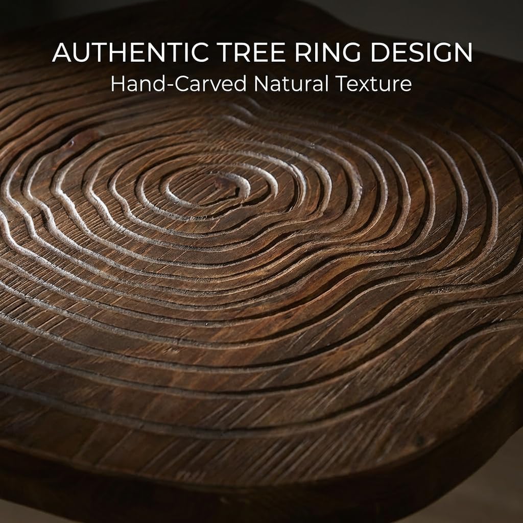 20.8" End Table, Solid Wood Round Pedestal Side Table with Tree-Ring Patterns