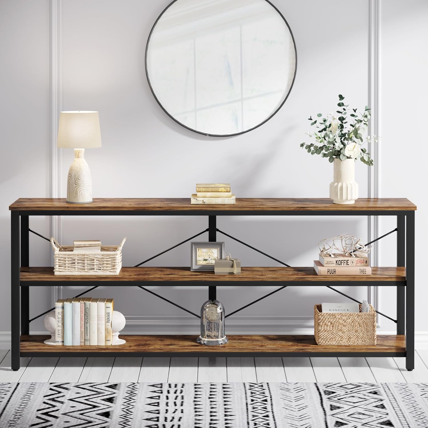 Tribesigns 70.9-Inch Extra Long Console Table 3-Tier Industrial Sofa Table - Thumbnail 3