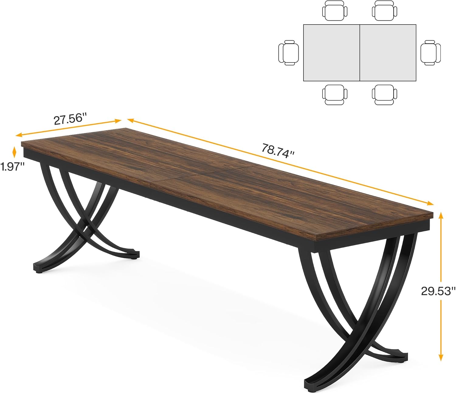 78.74“ Rectangular Dining Table for 6-8, Large Wooden Farmhouse Table