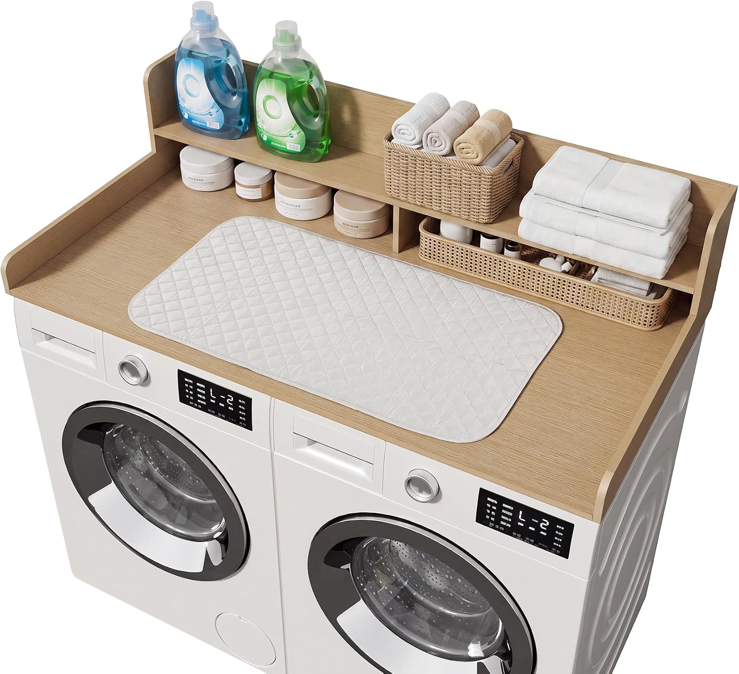 2-Tier Washer Dryer Countertop with Ironing Mat for Laundry Room Organization, Waterproof, Stain-Resistant