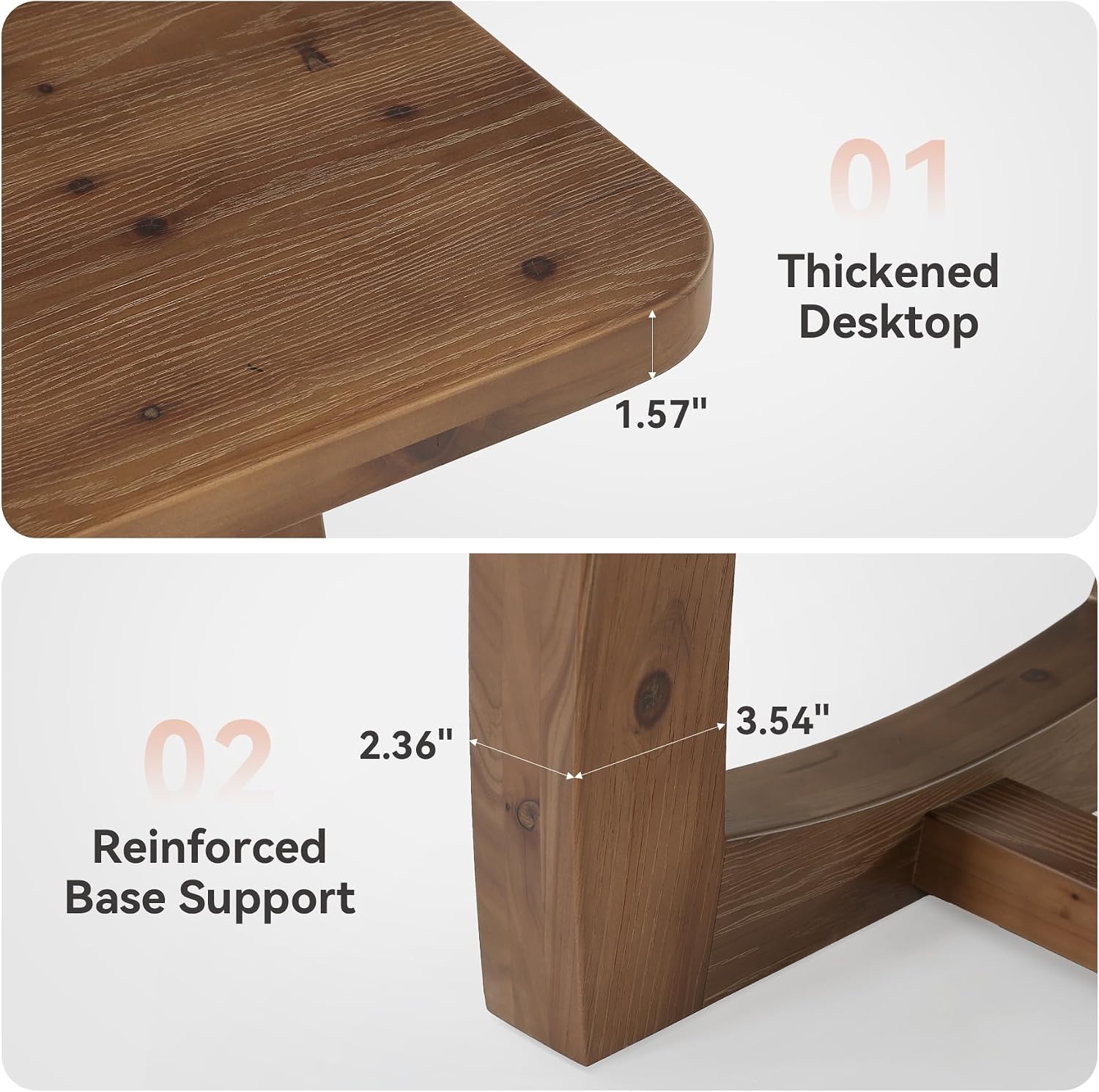 63" Solid Wood Dining Table, Farmhouse Rectangle Kitchen Table with U-Shaped Trestle Base