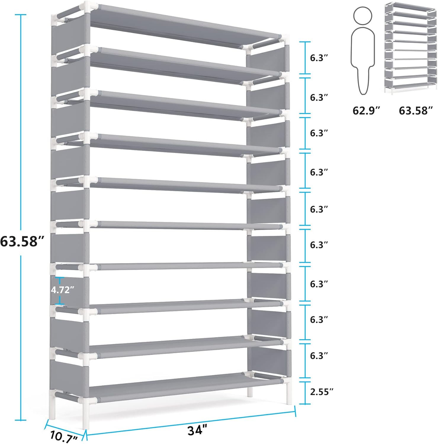 10 Tiers Shoe Rack, Large Capacity Shoe Shelf Shoe Organizer for 50 Pairs
