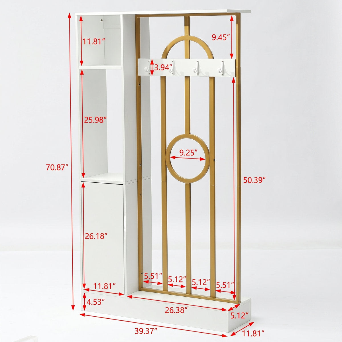 70.8" Room Divider with Storage & Coat Hooks, Freestanding Entryway Partition, Living Room
