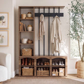 71" Freestanding Room Divider, Shelves & Coat Hooks, Shoe Storage, 39"W Hallway 3