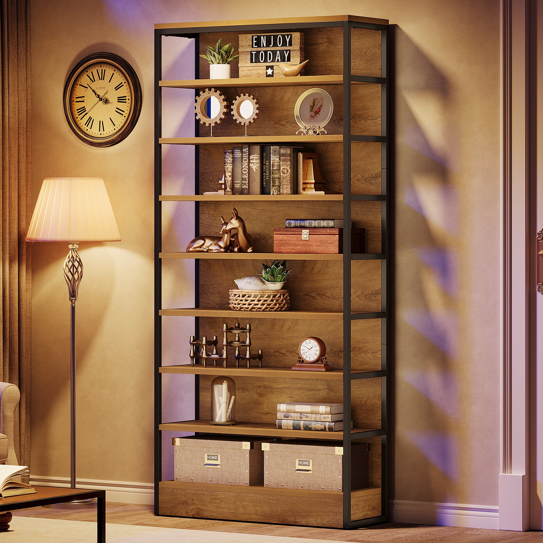 71" Bookshelf, 8-Tier Etagere Bookcase with Open Storage Organizer Shelving