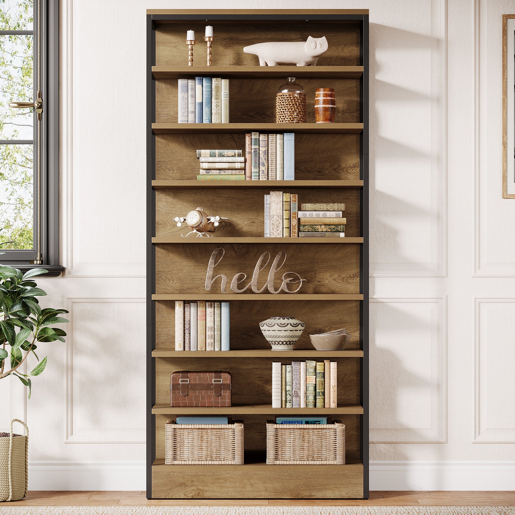 71" Bookshelf, 8-Tier Etagere Bookcase with Open Storage Organizer Shelving