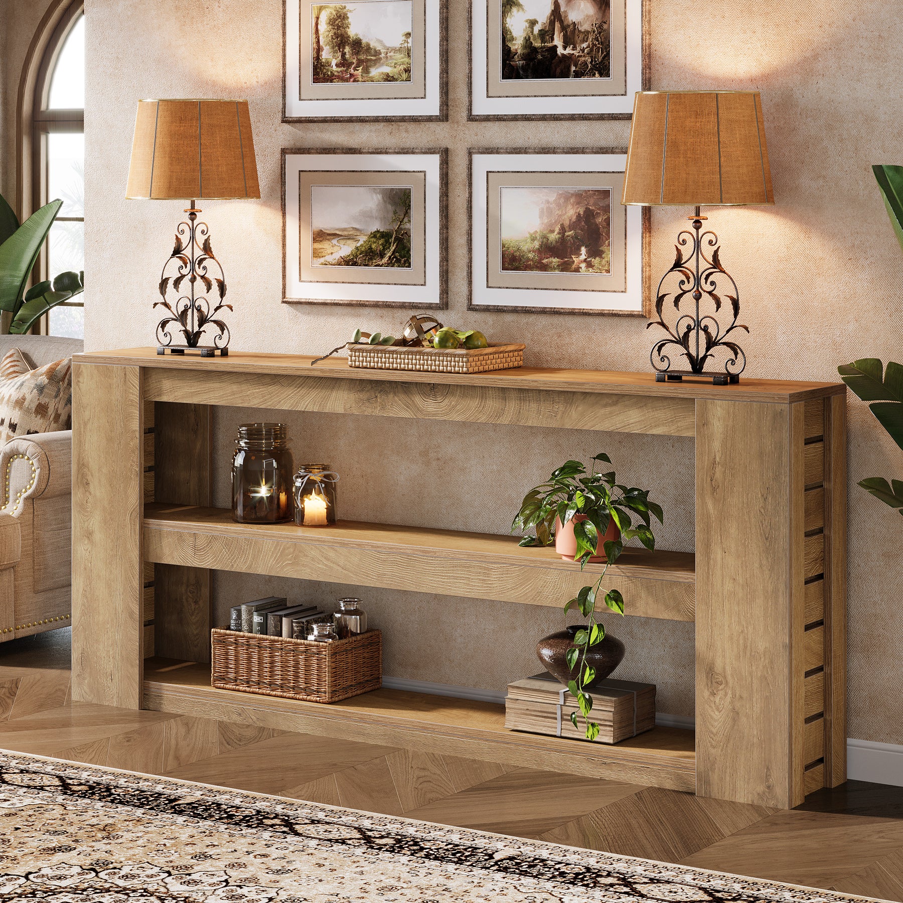 71" Console Table, Wooden 3-Tier Sofa Table Entryway Table