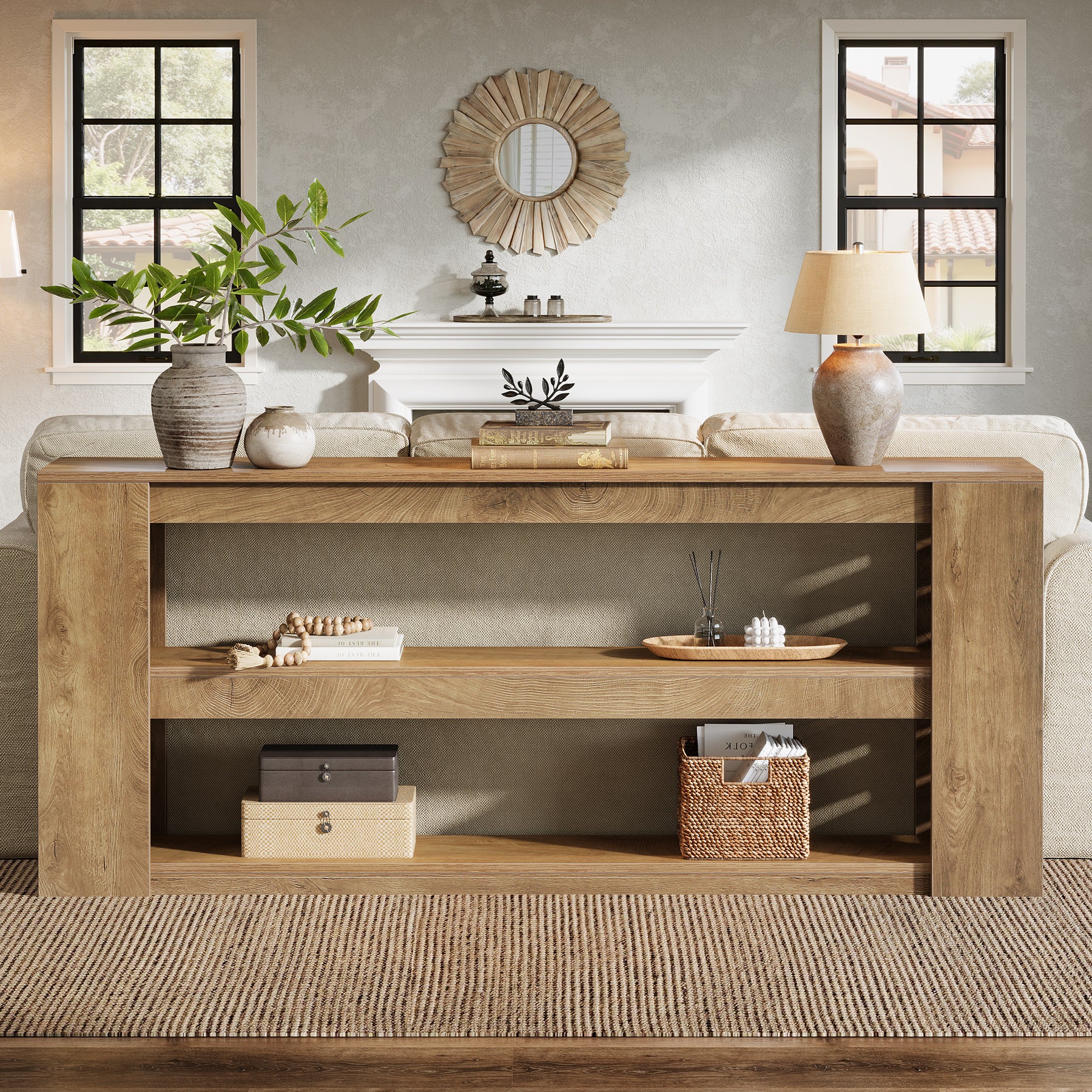 71" Console Table, Wooden 3-Tier Sofa Table Entryway Table