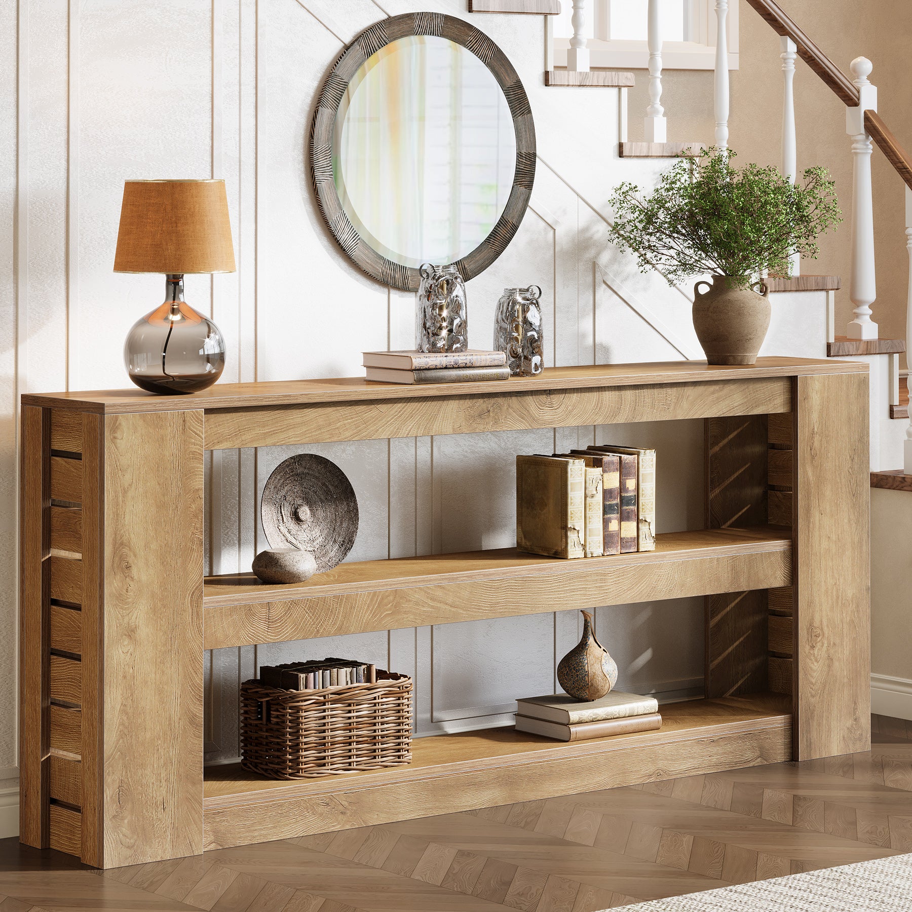 71" Console Table, Wooden 3-Tier Sofa Table Entryway Table