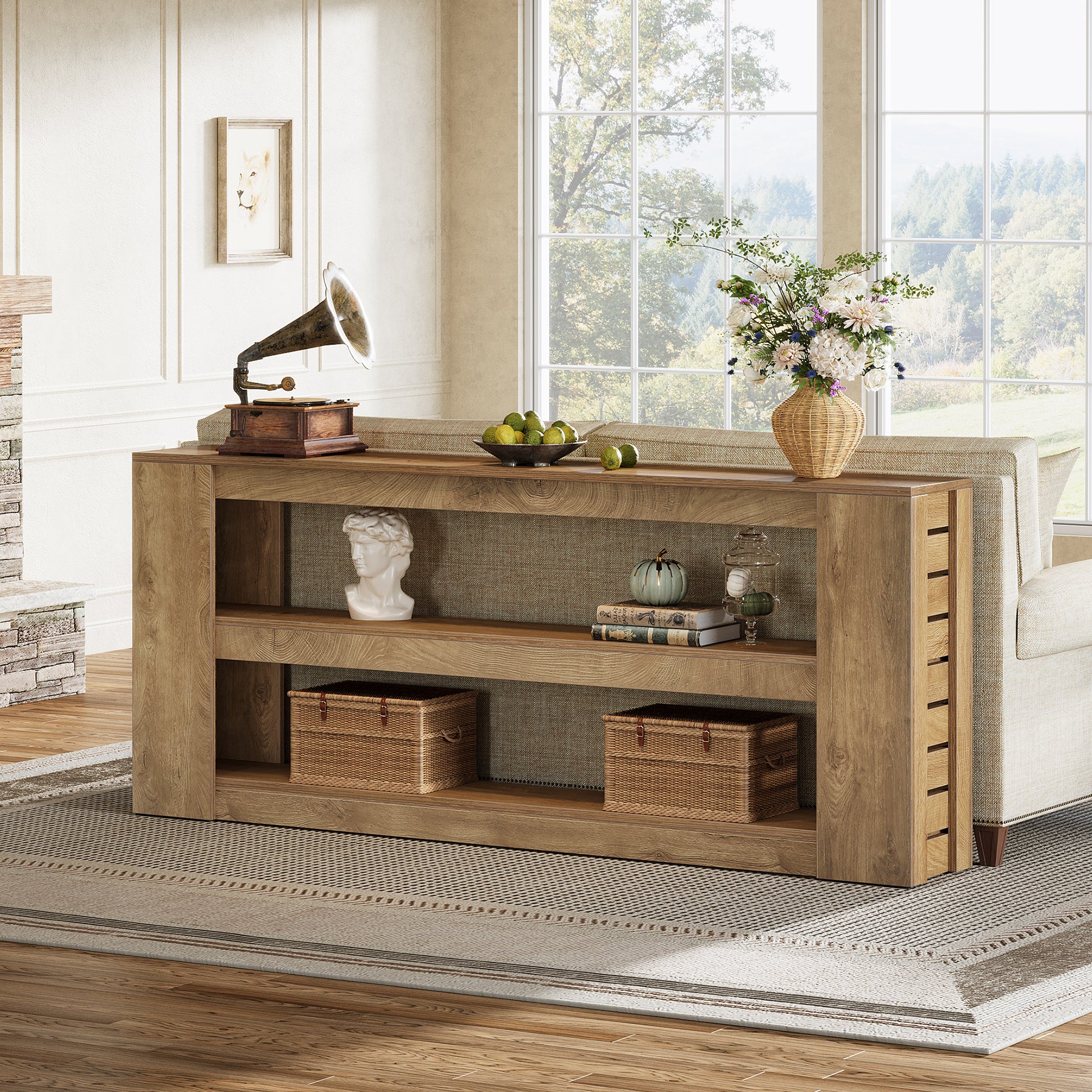 71" Console Table, Wooden 3-Tier Sofa Table Entryway Table